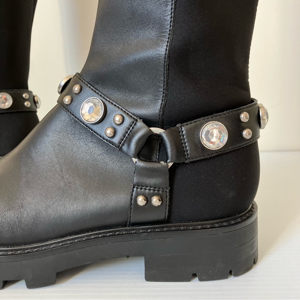 Karl Lagerfeld Paris Milla Rhinestone Embellished Tall Leather Riding Boots 9.5 - Picture 9 of 12